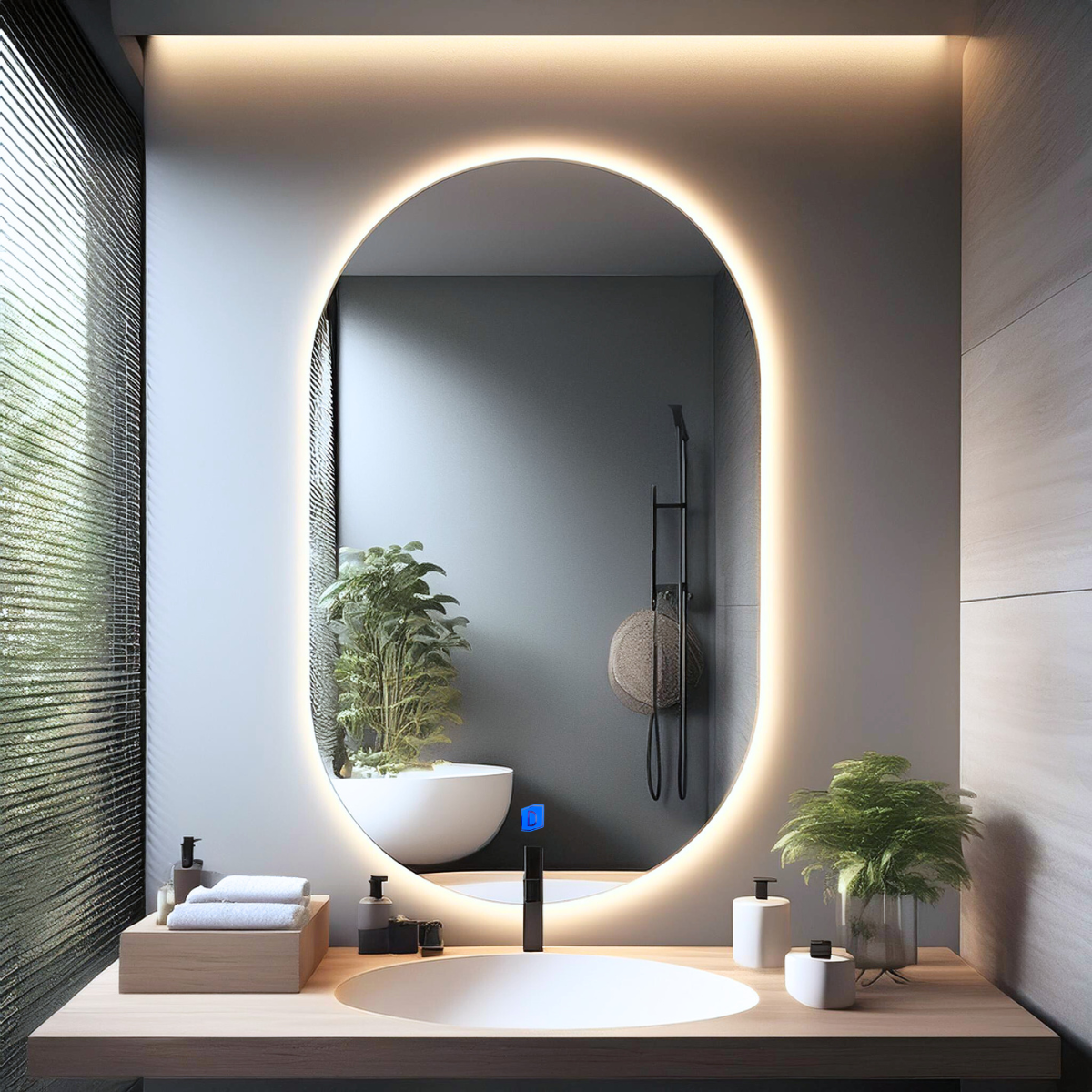 espelho oval 100x60 branco neutro